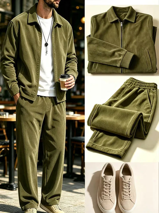 Lounge set met corduroy jacket