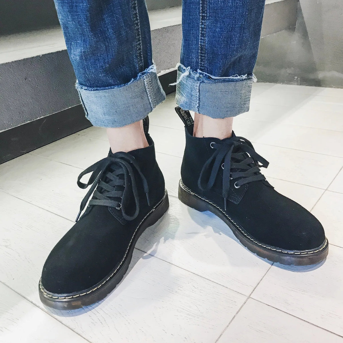 Veterschoenen boots met suède afwerking