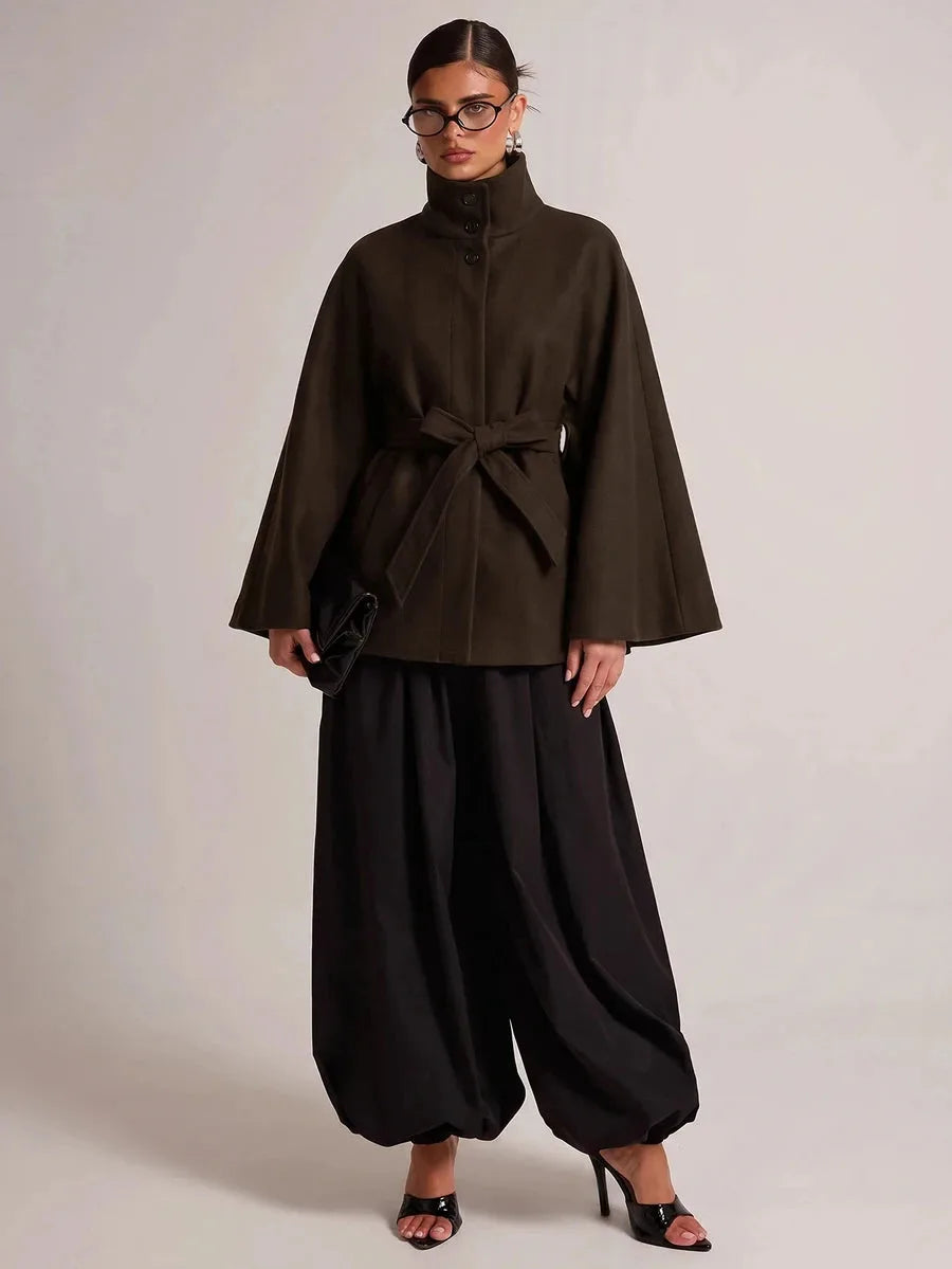 Slim fit mantel met ceintuur