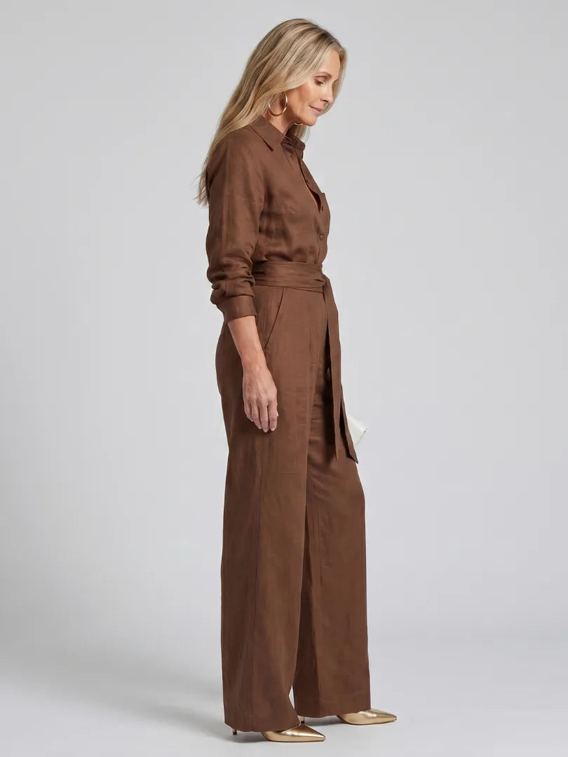 Jumpsuit met ceintuur en wijde pijpen