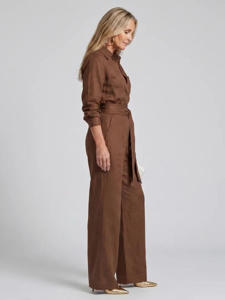 Jumpsuit met ceintuur en wijde pijpen