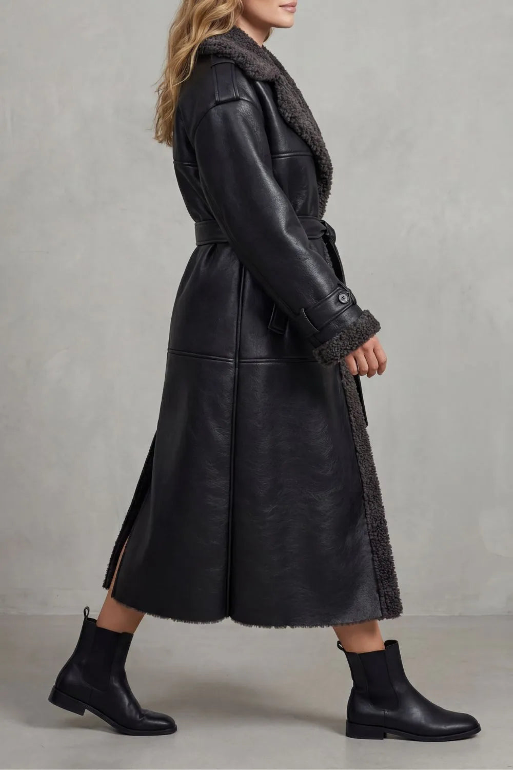 Oversized leren jas met riem