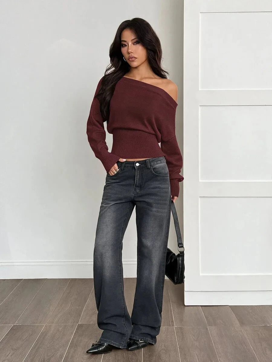 Oversized trui met asymmetrische hals