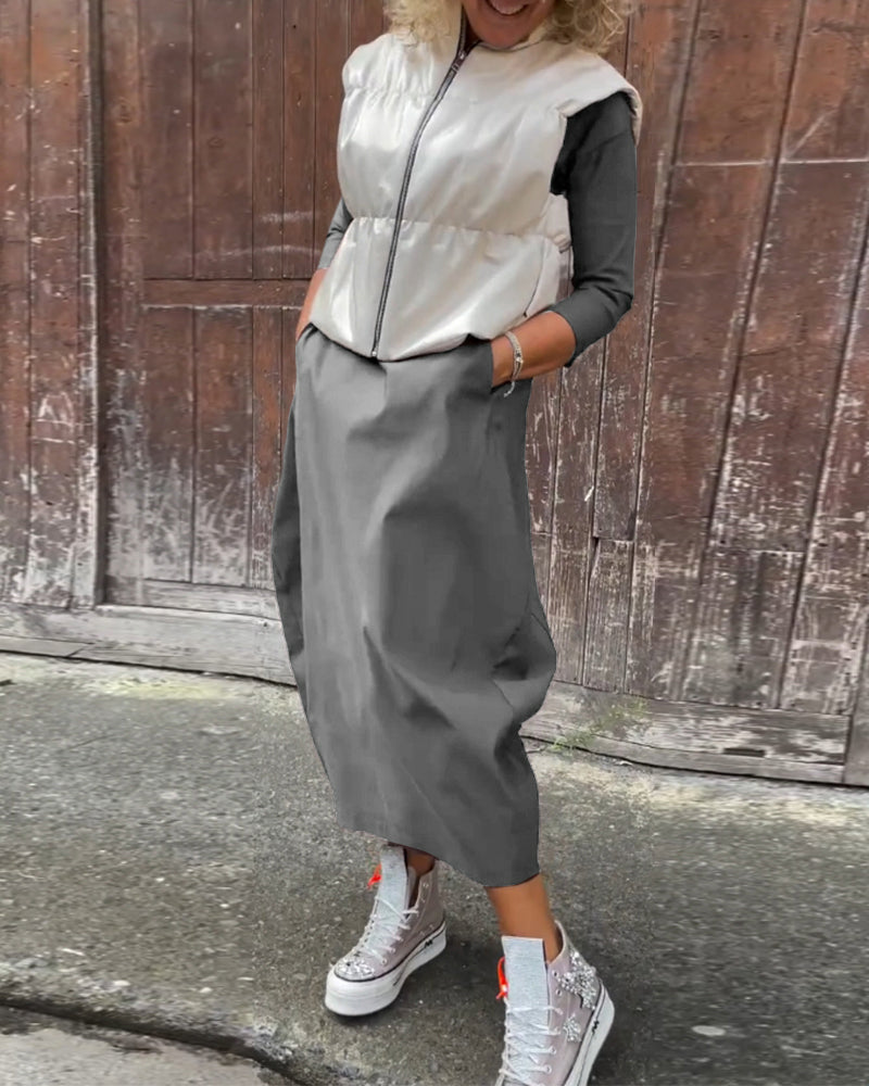 Elegant Maxi Dress with Long Sleeves & Pockets