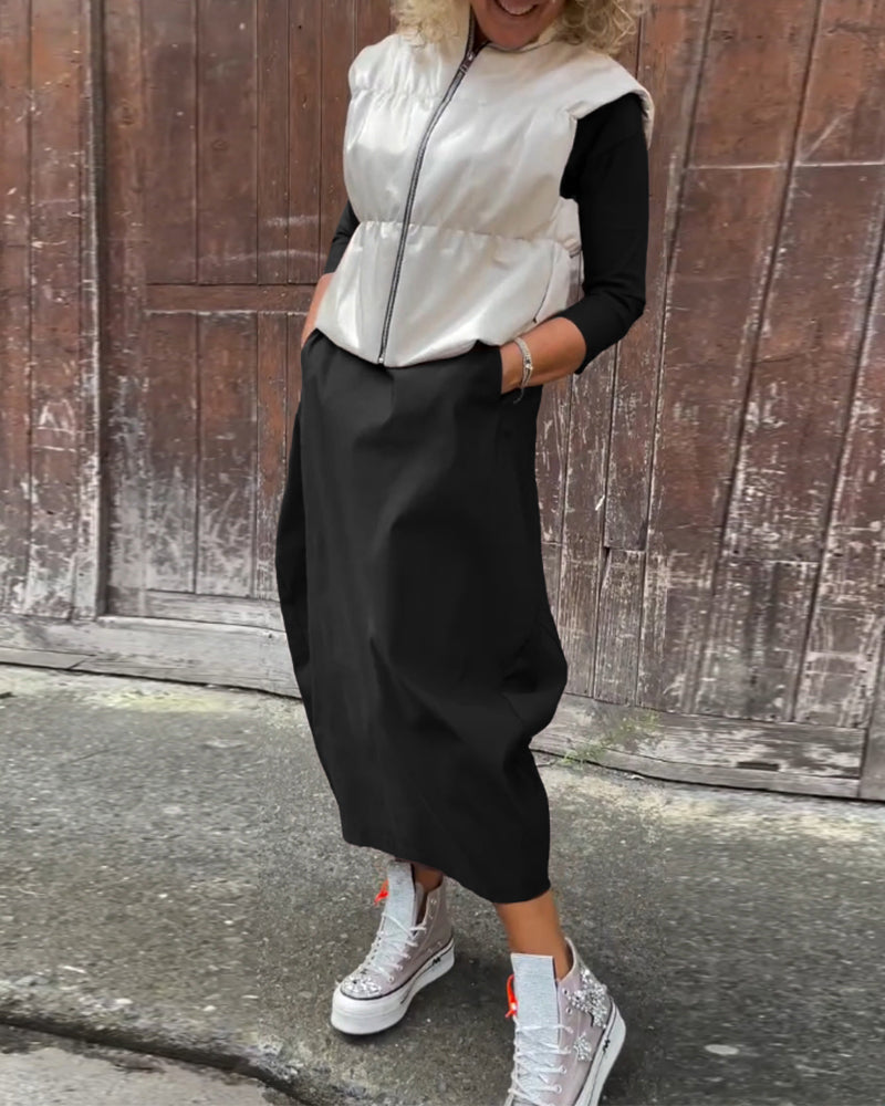 Elegant Maxi Dress with Long Sleeves & Pockets