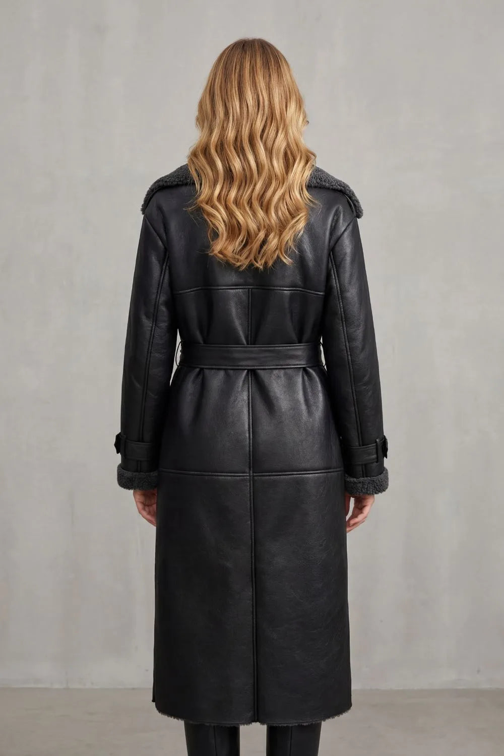 Oversized leren jas met riem