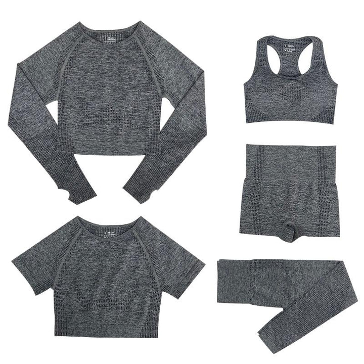 5-delige Sport Set | Dames tops en sportleggings met hoge taille in de kleur Donkergrijs voor dames in stijl geschikt voor alle seizoenen.