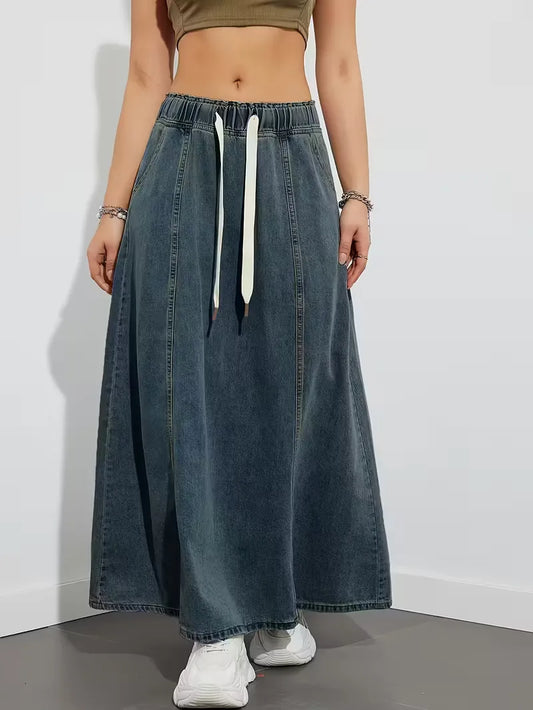 Denim rok met elastische tailleband
