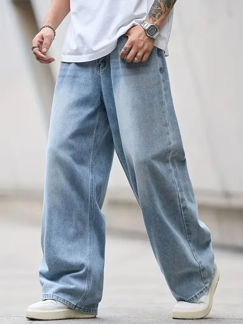 Loose fit jeans met wide leg