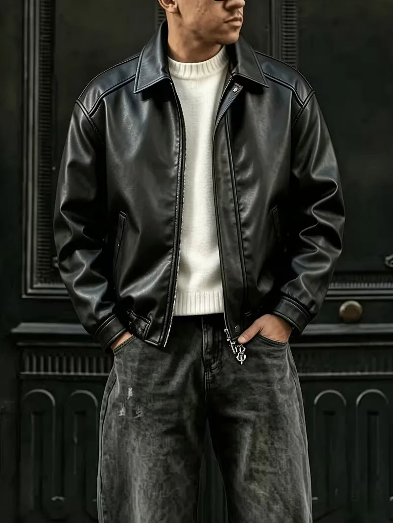 Leren jassen met lapel collar
