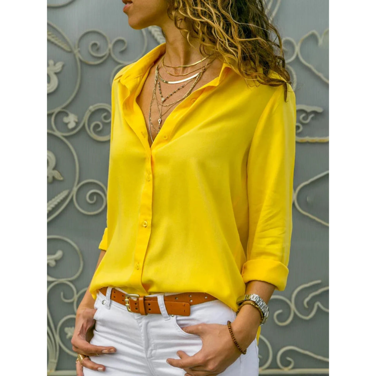 Stijlvolle Dames Blouse - Lange Mouwen en Knoopsluiting