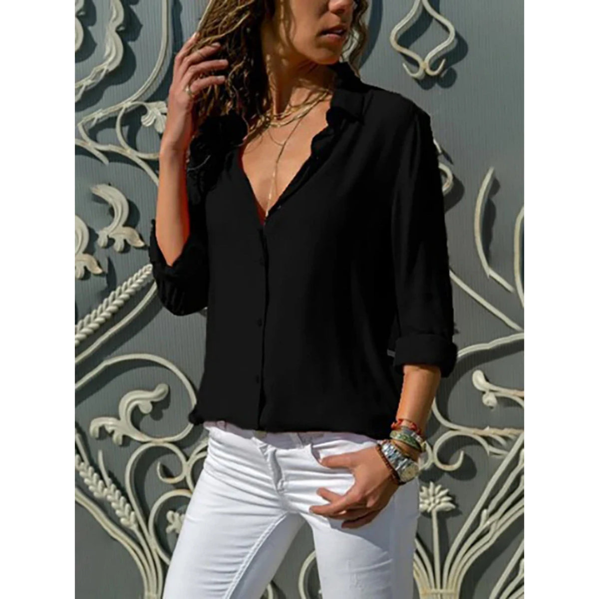 Stijlvolle Dames Blouse - Lange Mouwen en Knoopsluiting