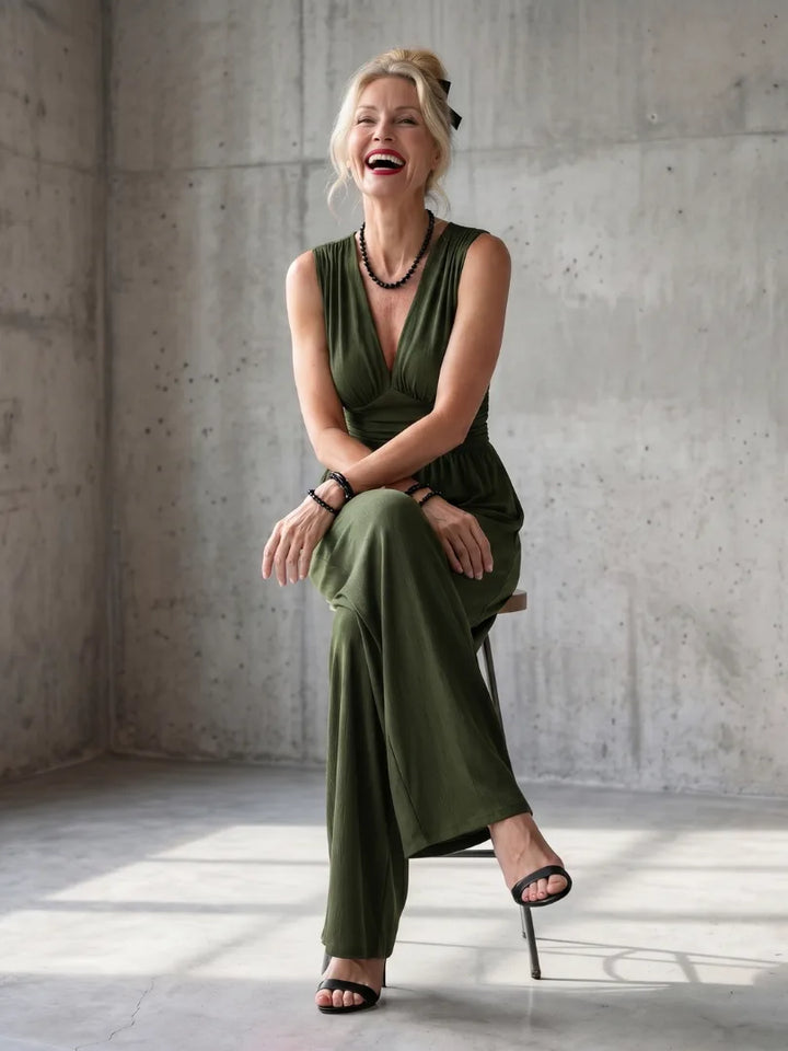 Rode jumpsuit met wijde pijpen