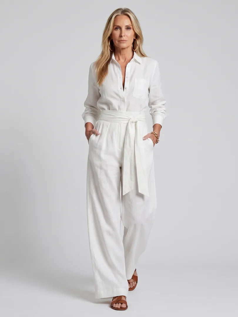 Jumpsuit met ceintuur en wijde pijpen