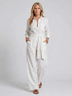 Jumpsuit met ceintuur en wijde pijpen