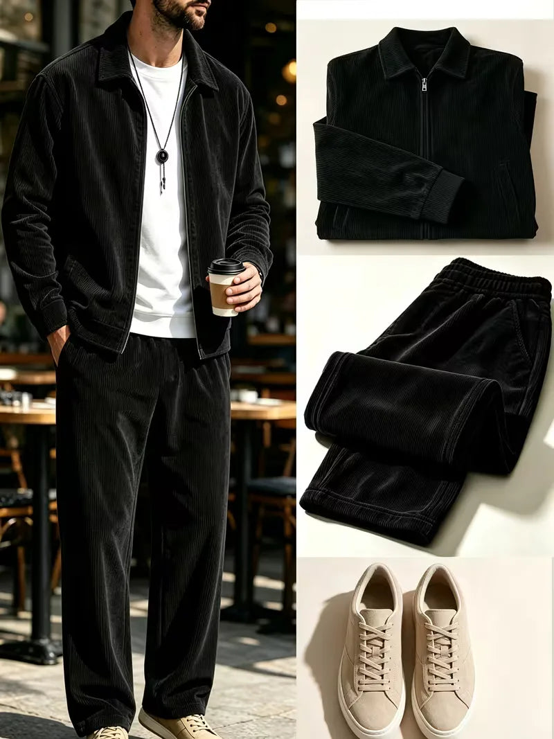Lounge set met corduroy jacket