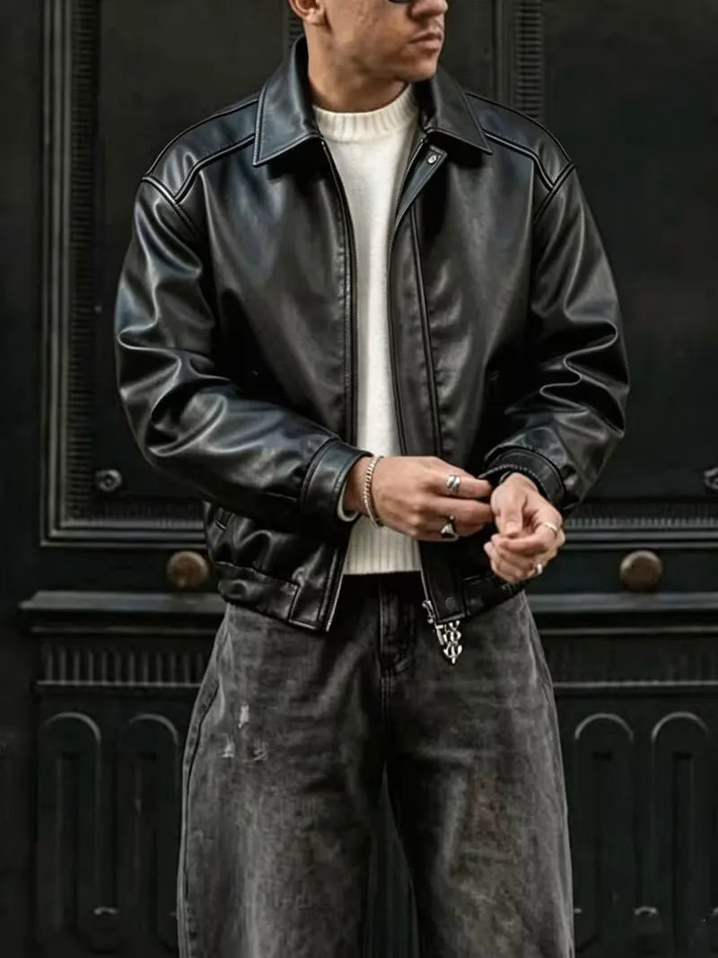 Leren jassen met lapel collar