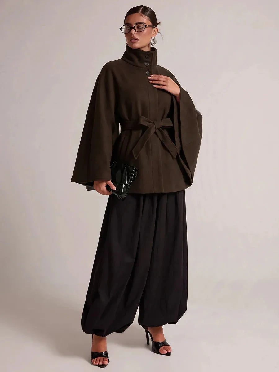 Slim fit mantel met ceintuur
