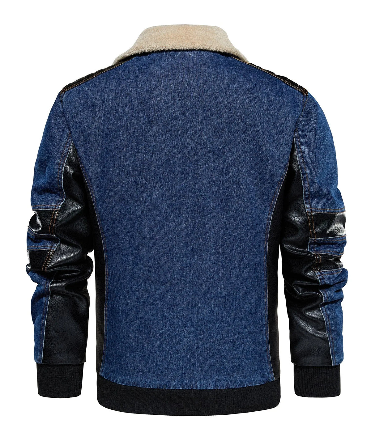 Bomberjack met denim en leren mouwen