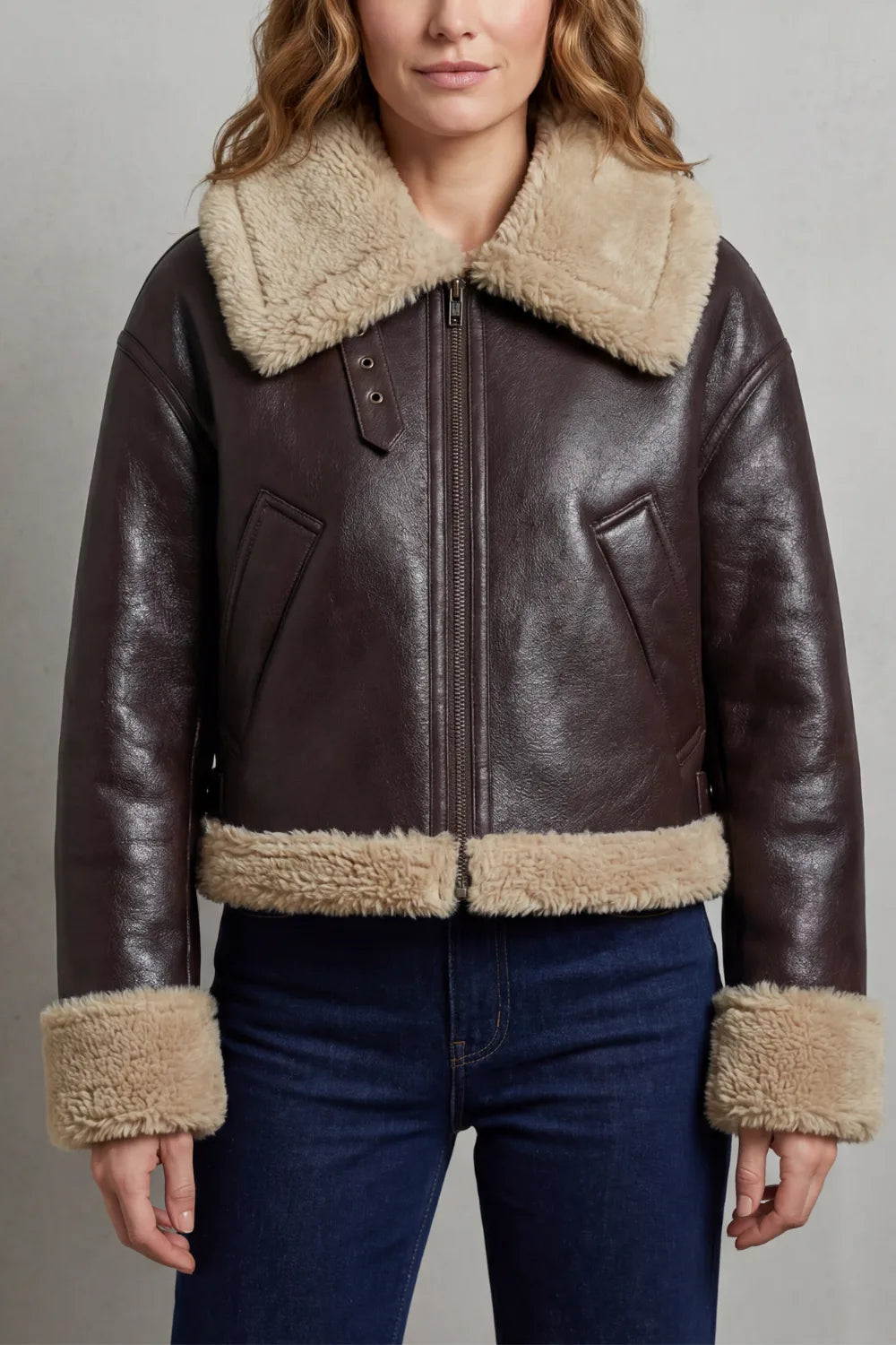 Cropped aviator jacket met fleece