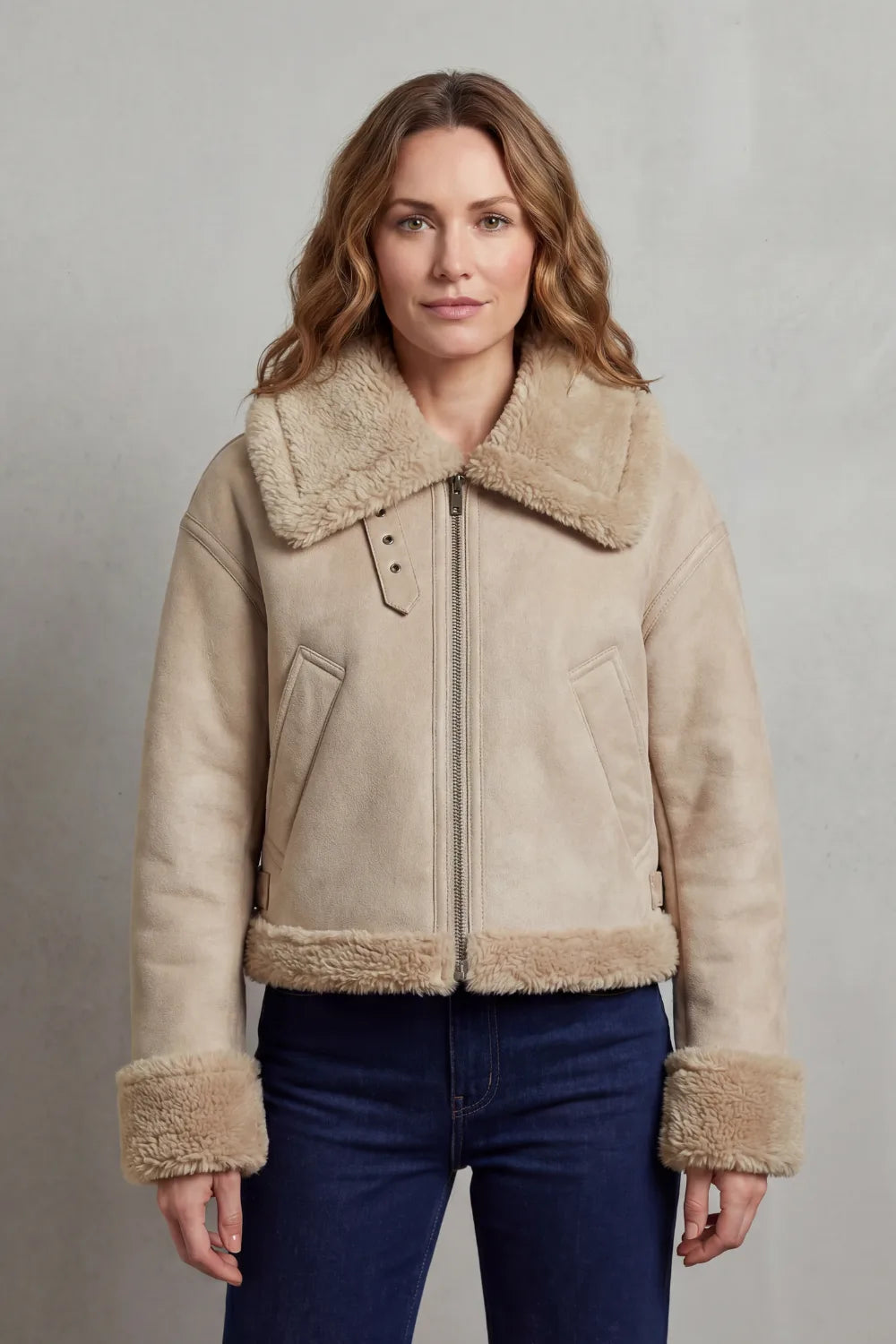 Cropped aviator jacket met fleece