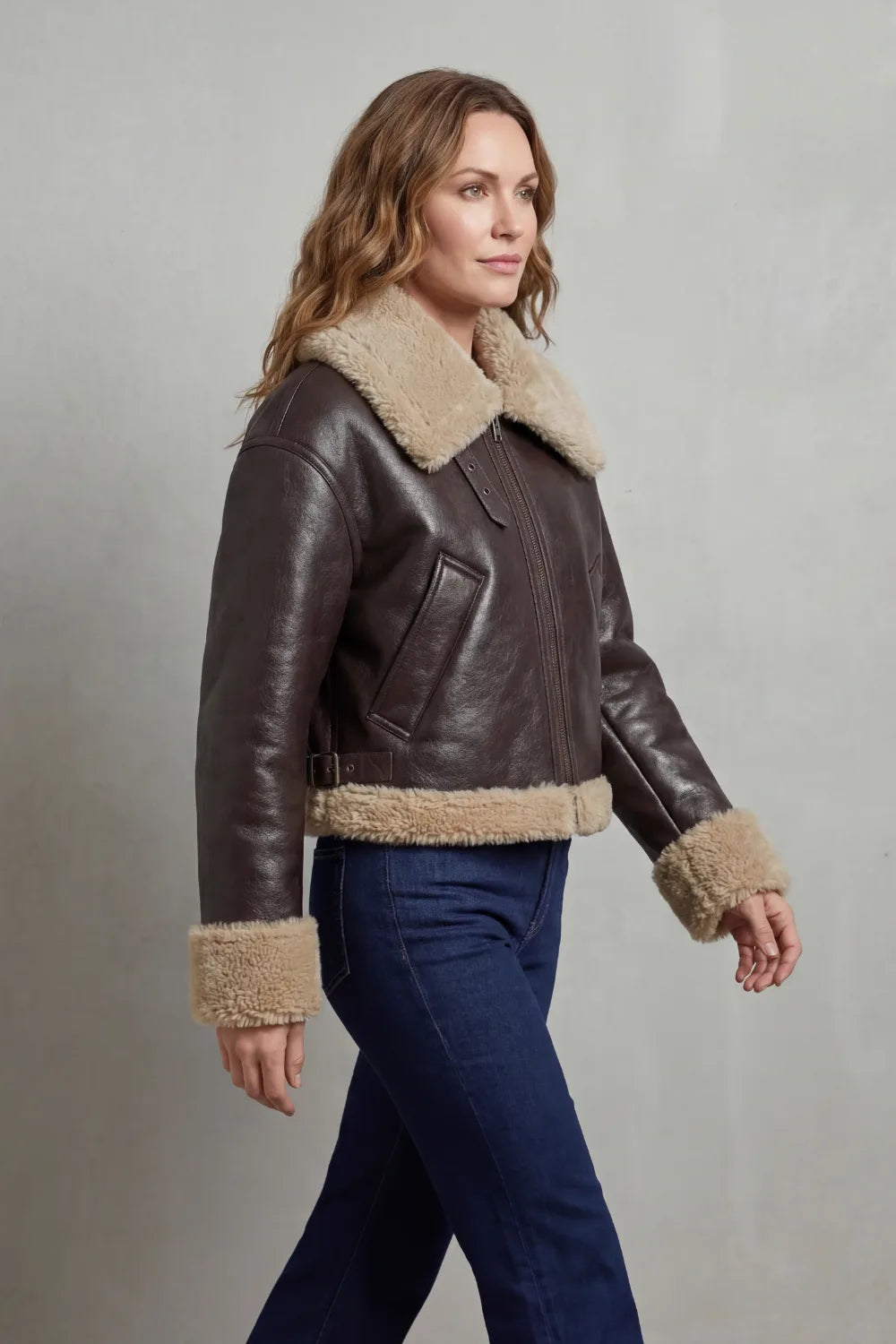 Cropped aviator jacket met fleece