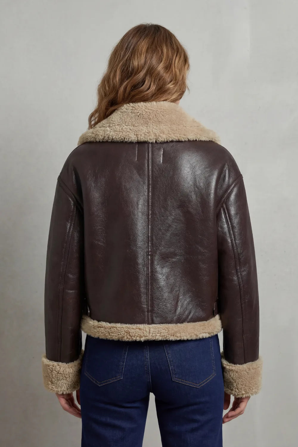 Cropped aviator jacket met fleece