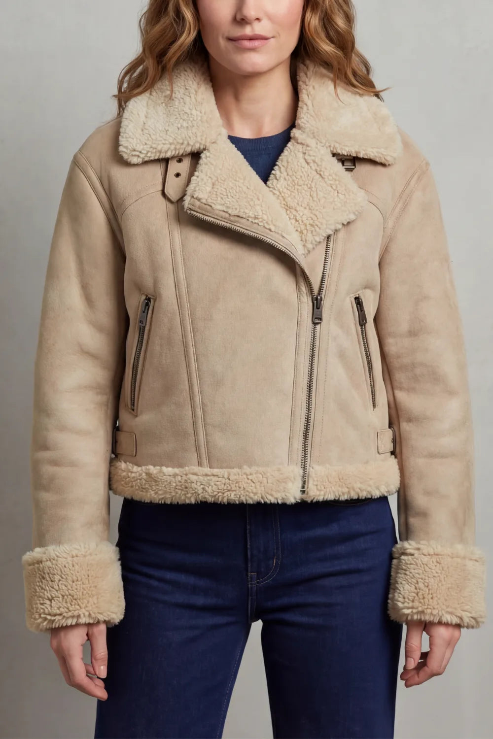 Cropped aviator jacket met fleece