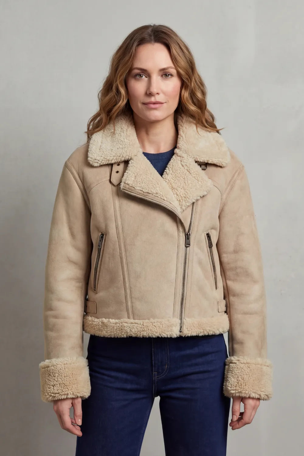Cropped aviator jacket met fleece