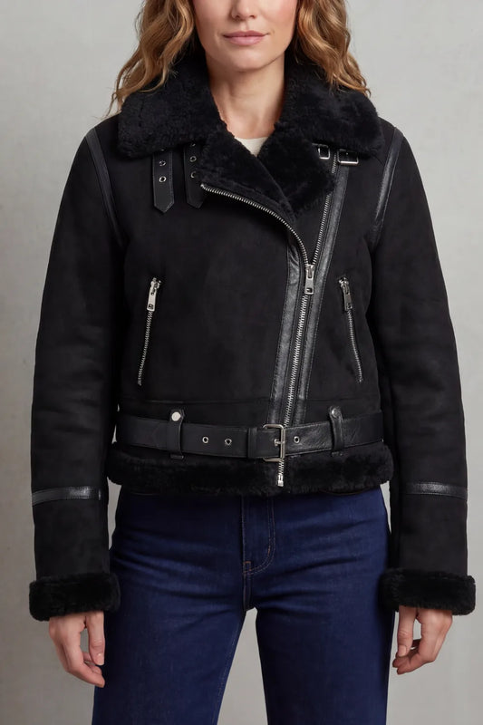 Cropped aviator jacket met fleece