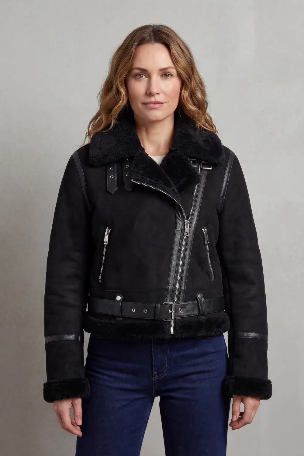 Cropped aviator jacket met fleece