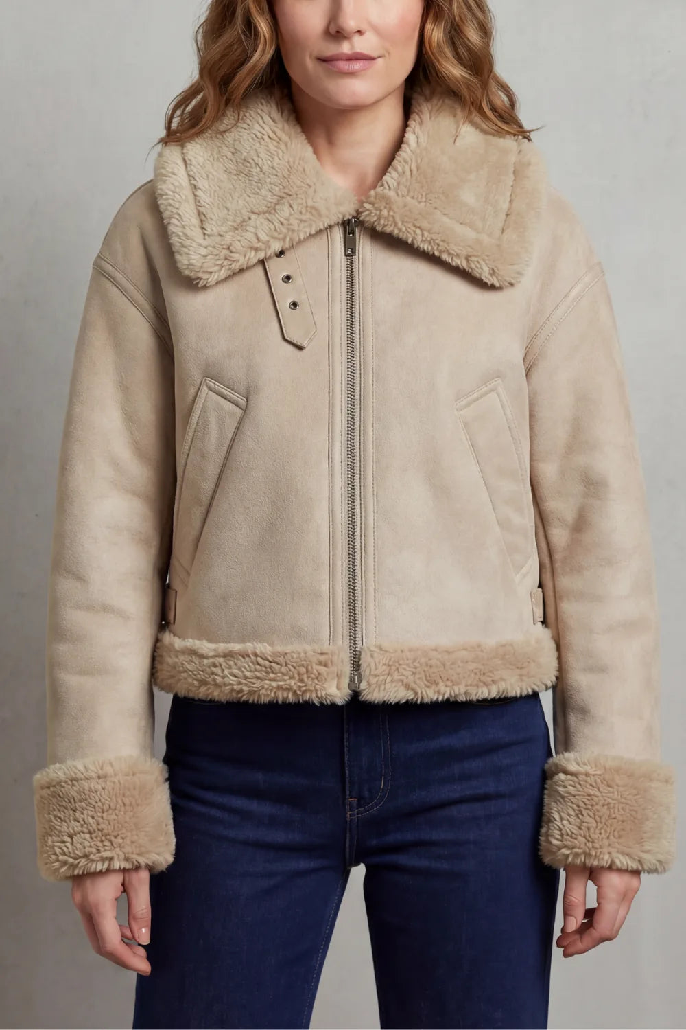 Cropped aviator jacket met fleece