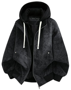 Oversized bomberjack met fleece hood