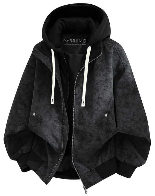 Oversized bomberjack met fleece hood