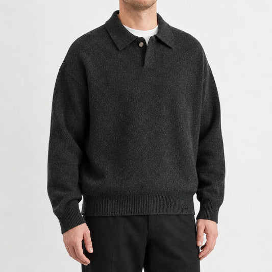 Trui met polo kraag en ribbed cuffs