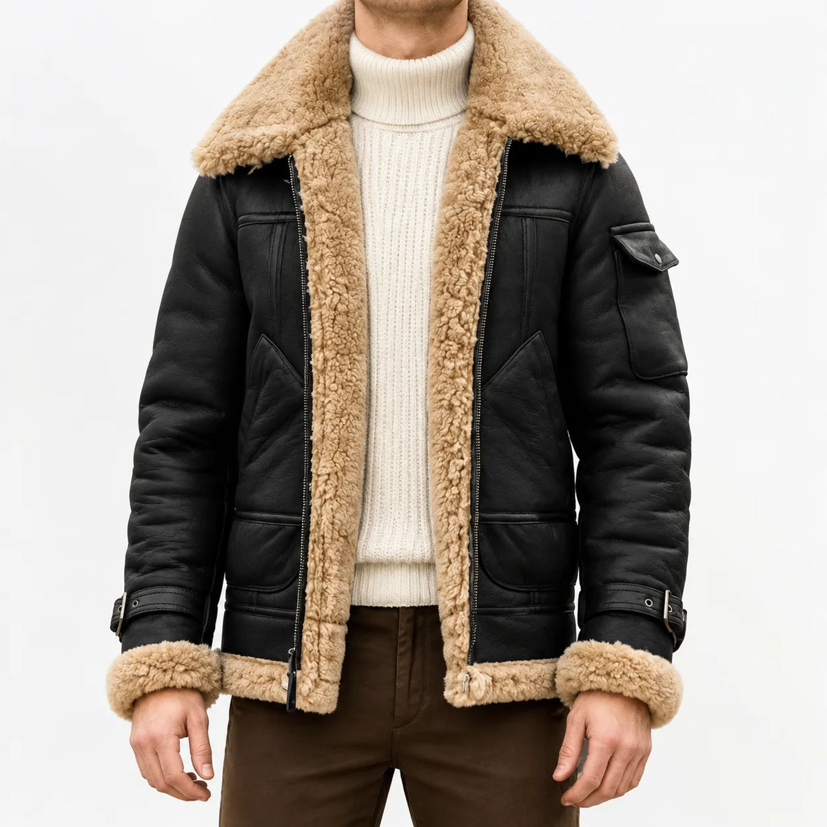 Leren jas met faux fur