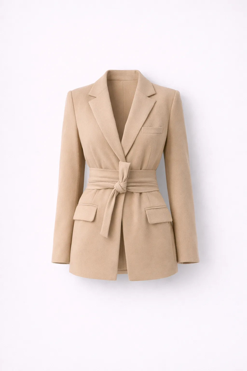 Blazer met strikceintuur en diepe v-hals