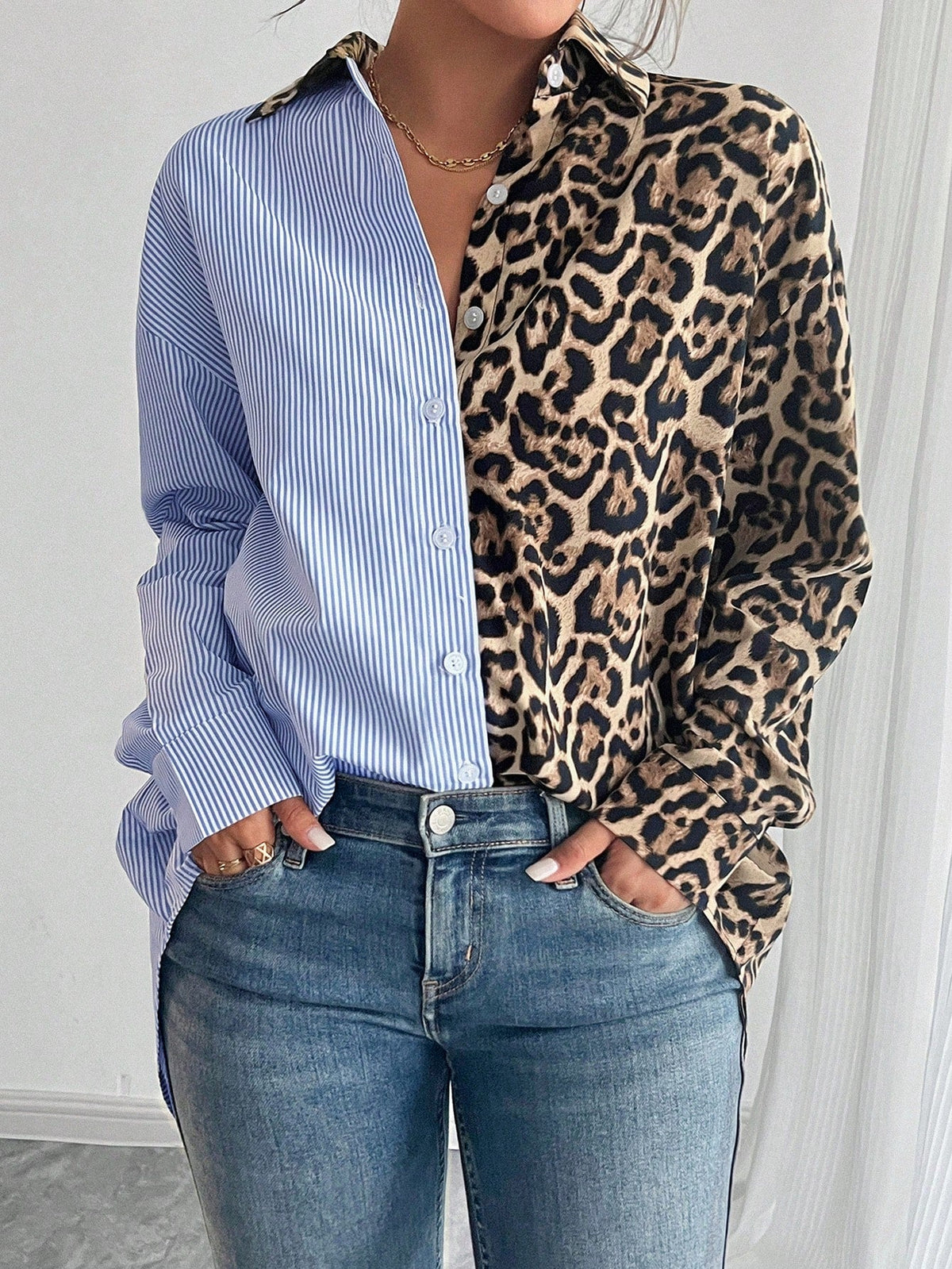 Blouse met colorblock ontwerp en lange mouwen