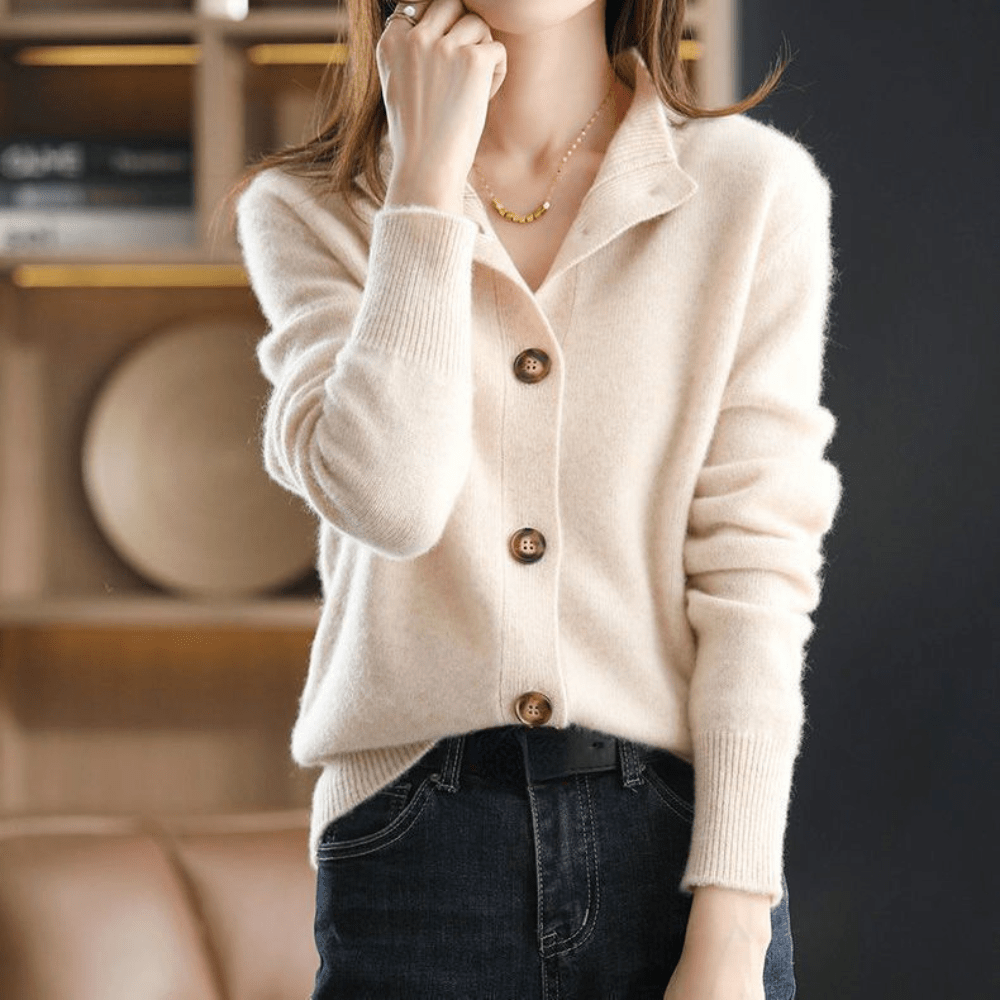 Cashmere cardigan met opstaande kraag