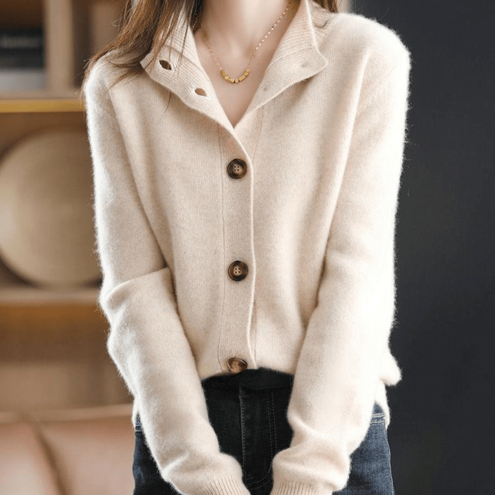 Cashmere cardigan met opstaande kraag