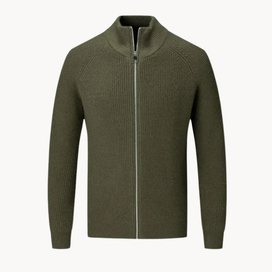 Cashmere trui met volledige rits en opstaande kraag