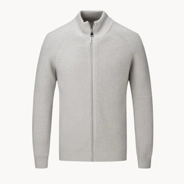 Cashmere trui met volledige rits en opstaande kraag
