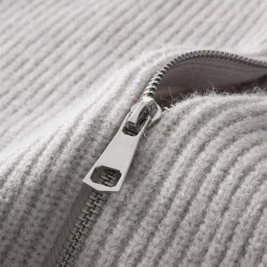 Cashmere trui met volledige rits en opstaande kraag