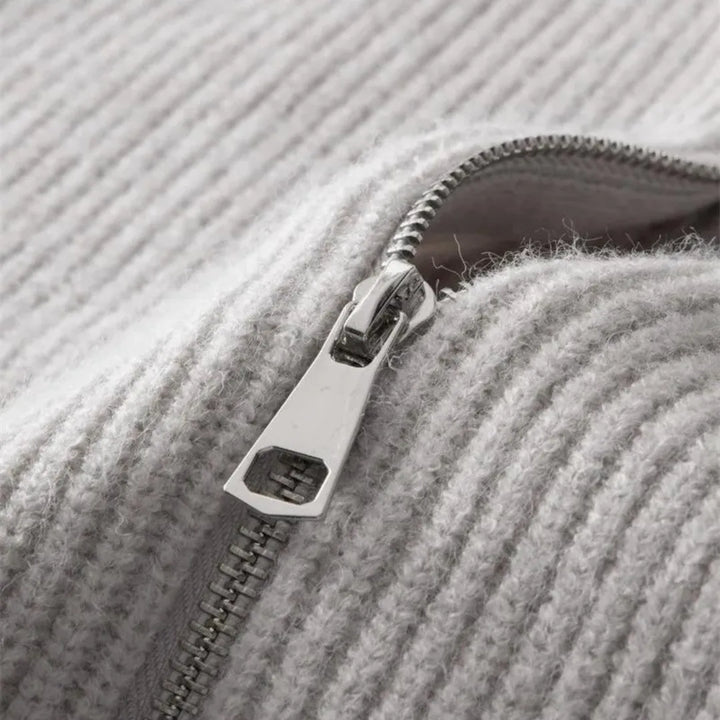 Cashmere trui met volledige rits en opstaande kraag