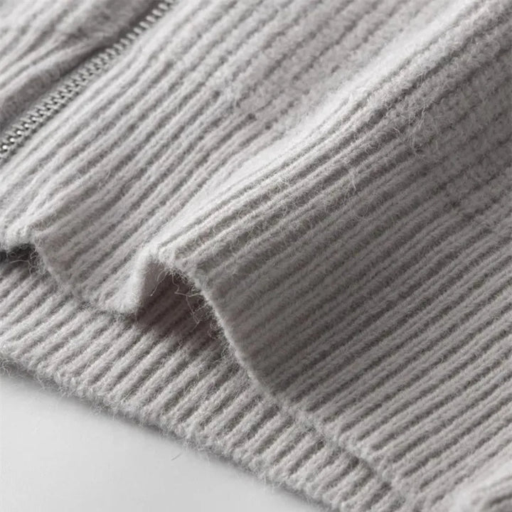 Cashmere trui met volledige rits en opstaande kraag