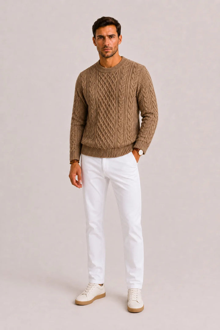 Kabeltrui met crew neckline