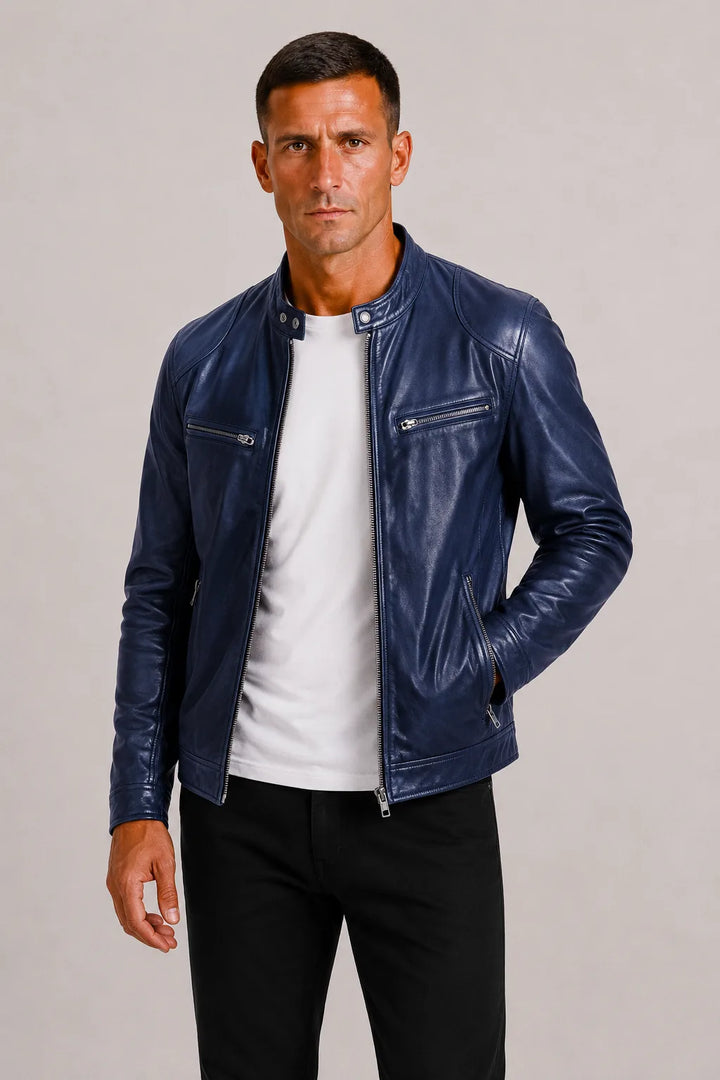 Leren biker jacket met zip closure
