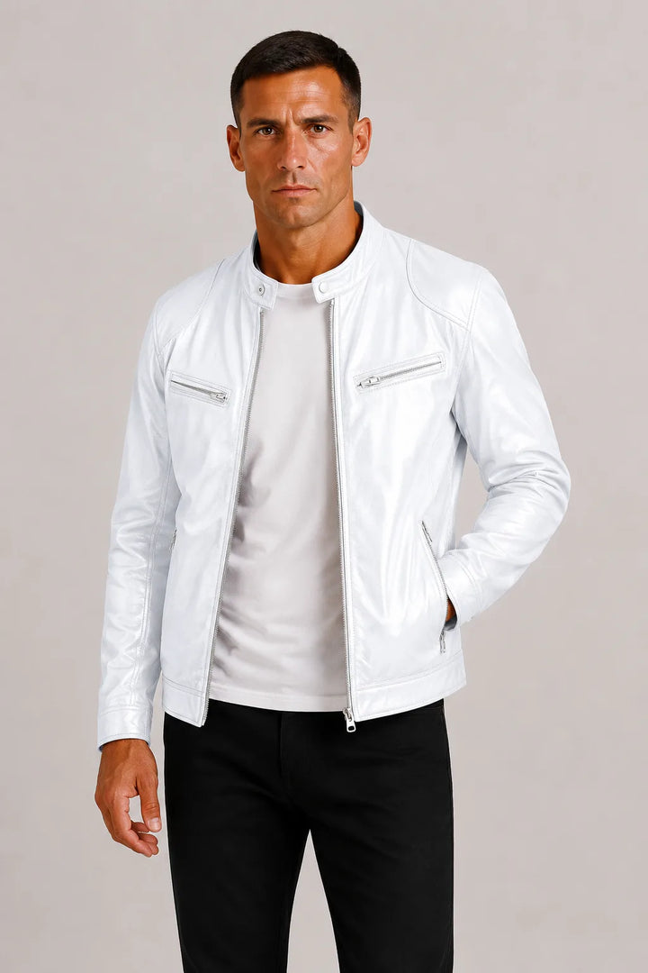Leren biker jacket met zip closure
