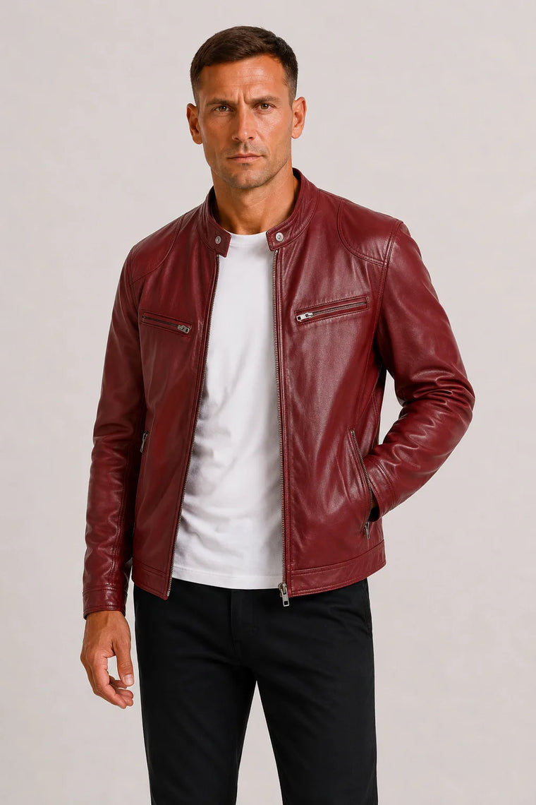 Leren biker jacket met zip closure