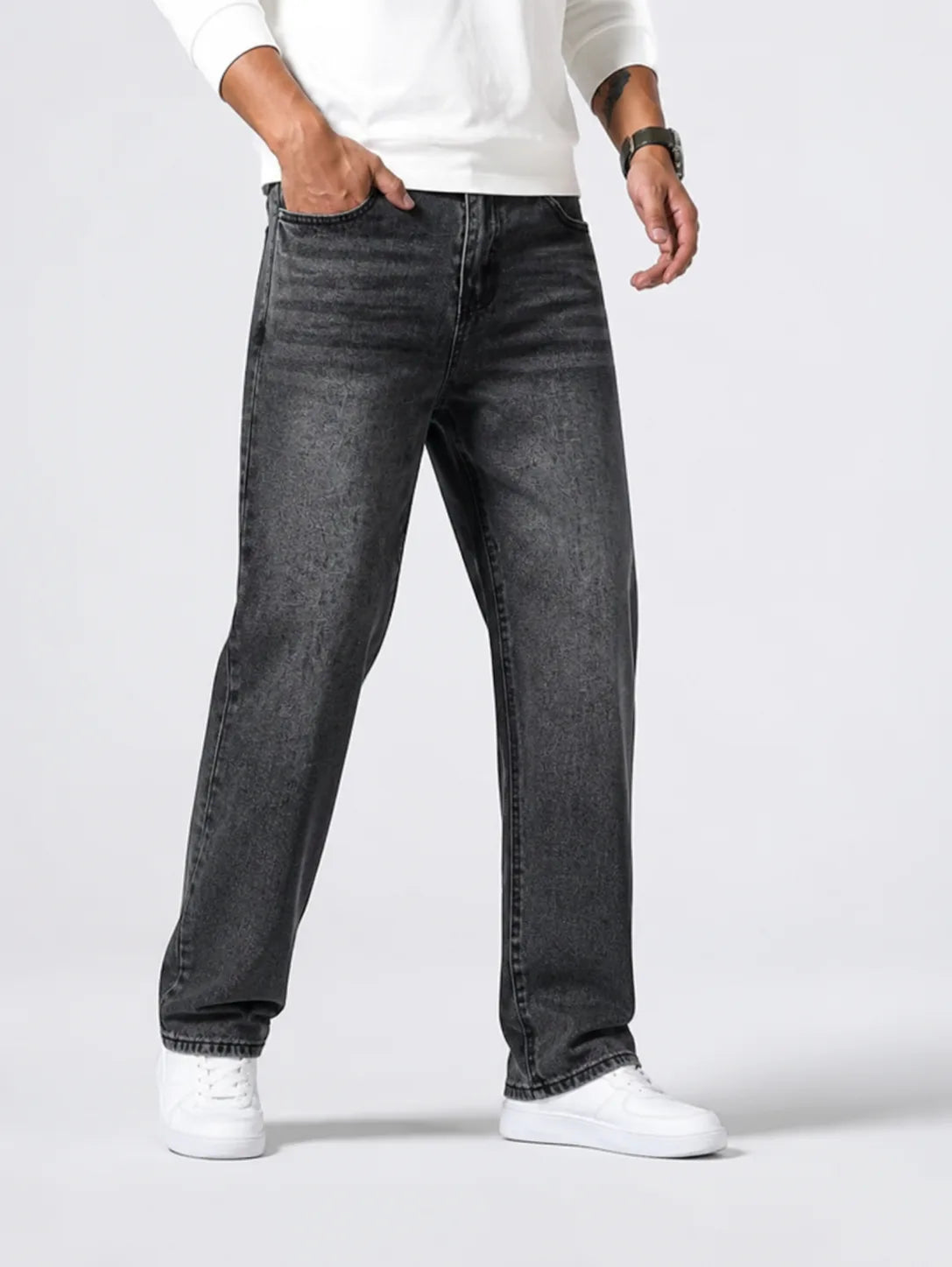 Straight jeans met grijze wassing
